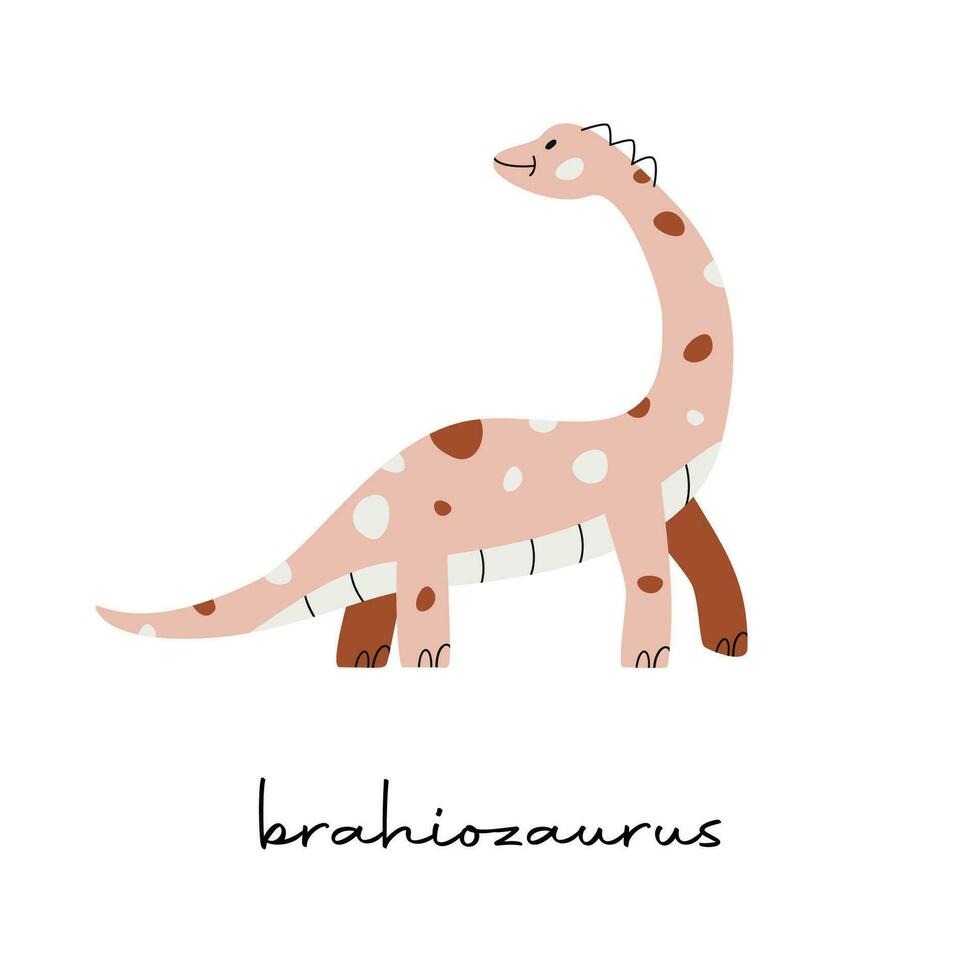 Flat hand drawn vector illustration ofbrachiosaurus dinosaur