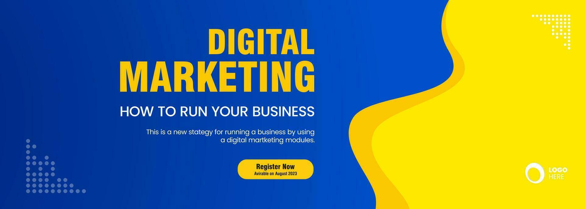 Yellow and Blue curve banner design for Digital Marketing concepts design, used in presentation, web UI vector template