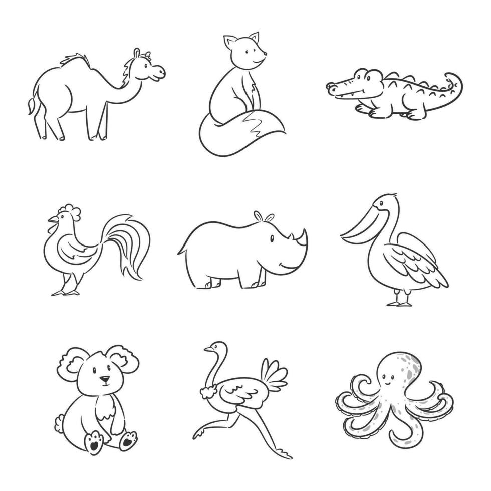 Set of different animals for coloring vector