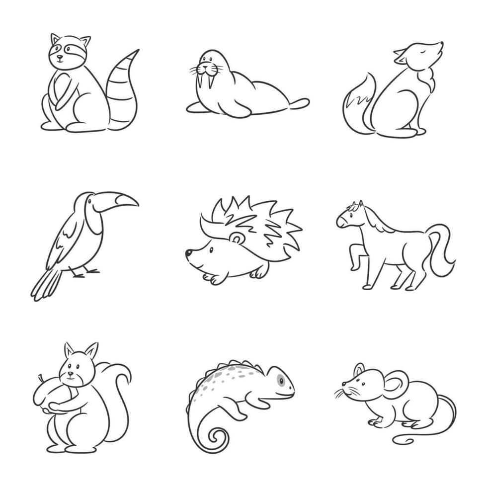 Set of animal charcter for coloring vector