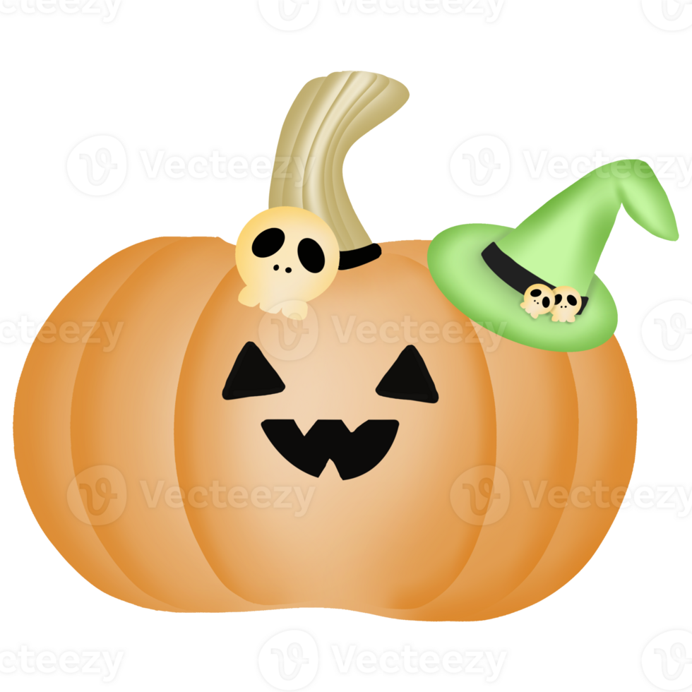 Pumpkin Halloween with skull hat png