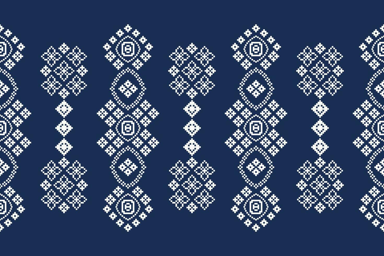 Ethnic geometric fabric pattern Cross Stitch.Ikat embroidery Ethnic oriental Pixel pattern blue background. Abstract,vector,illustration. Texture,clothing,frame,decoration,motifs,silk wallpaper. vector