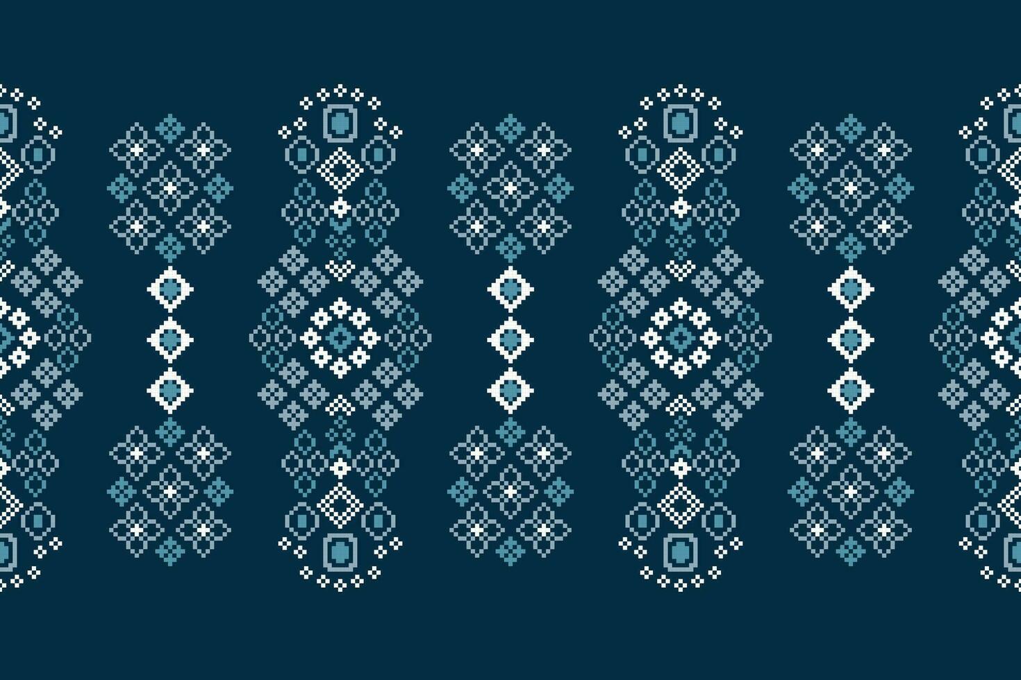 étnico geométrico tela modelo cruzar puntada.ikat bordado étnico oriental píxel modelo azul antecedentes. resumen, vector, ilustración. textura,ropa,marco,decoración,motivos,seda fondo de pantalla. vector