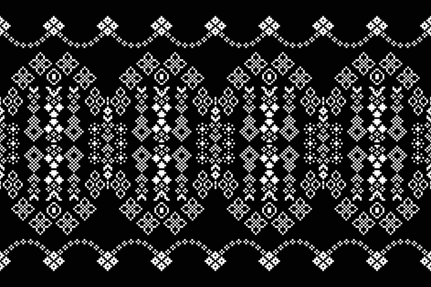 Ethnic geometric fabric pattern Cross Stitch.Ikat embroidery Ethnic oriental Pixel pattern black background. Abstract,vector,illustration. Texture,clothing,frame,decoration,motifs,silk wallpaper. vector