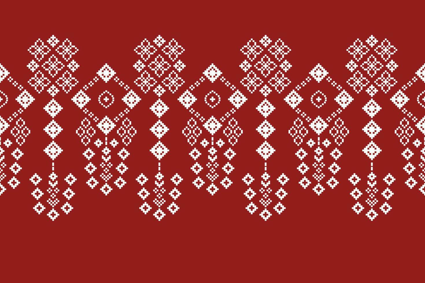 étnico geométrico tela modelo cruzar puntada.ikat bordado étnico oriental píxel modelo rojo antecedentes. resumen, vector, ilustración. textura,ropa,marco,decoración,motivos,seda fondo de pantalla. vector