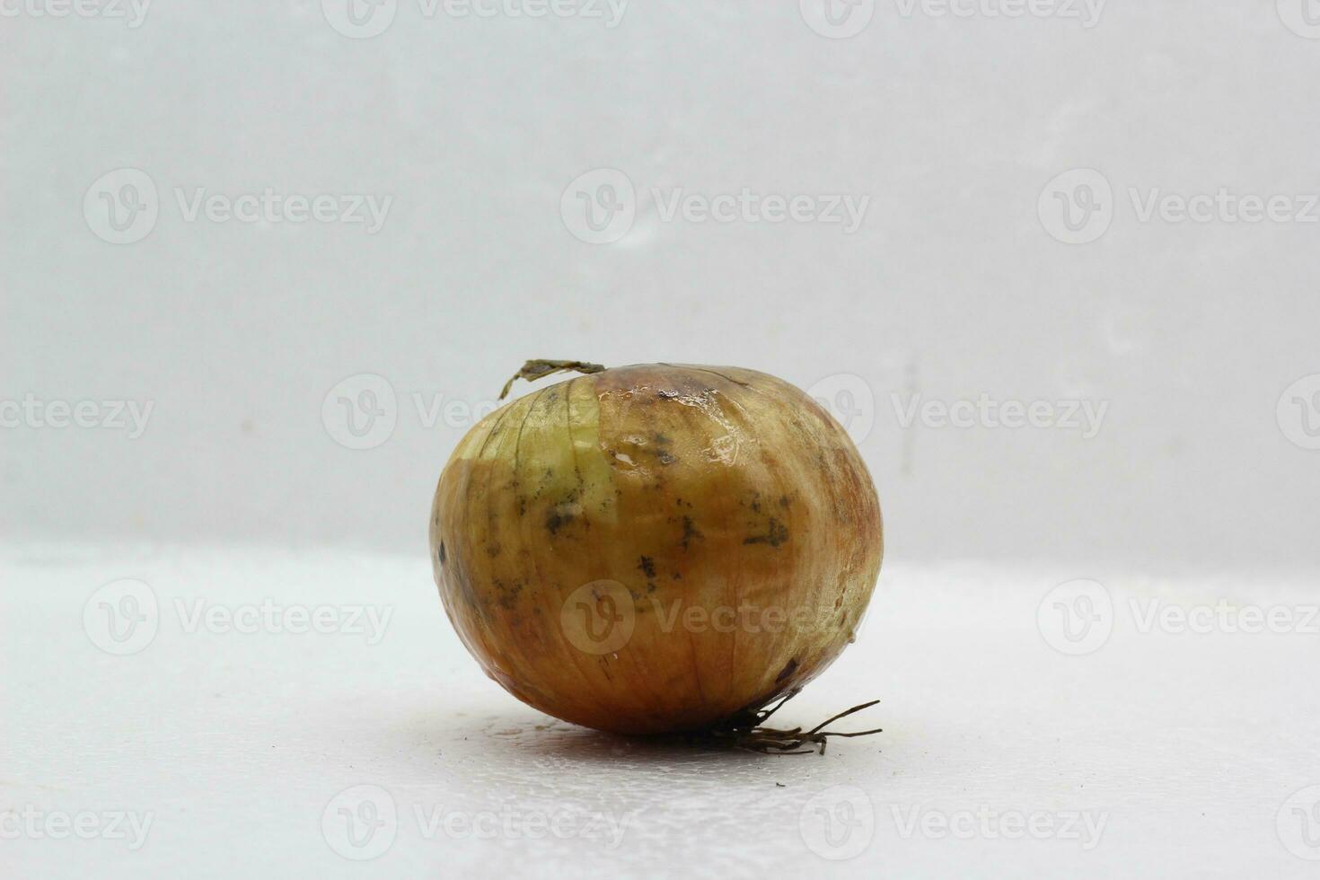 Fresh onion and husks are peeling. on a white background photo