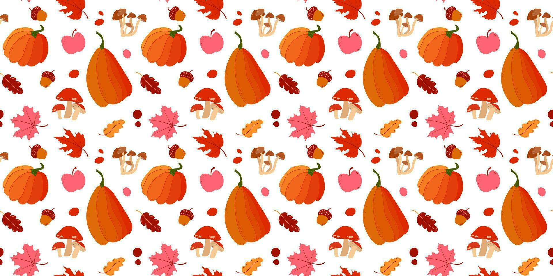 Colorful cozy autumn seamless pattern. Pumpkins and leaves pattern vector