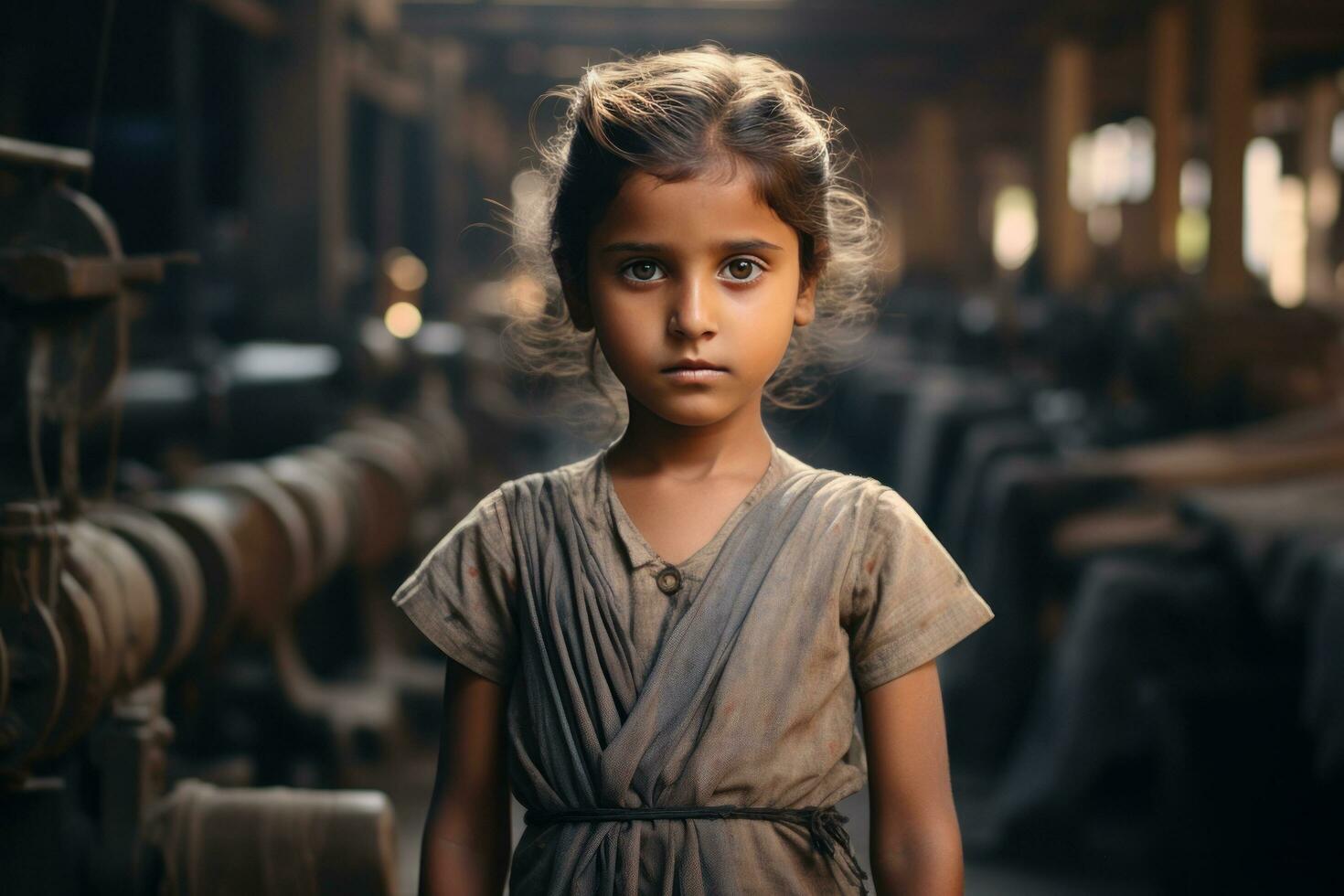 Litthe indian girl on industrial background photo