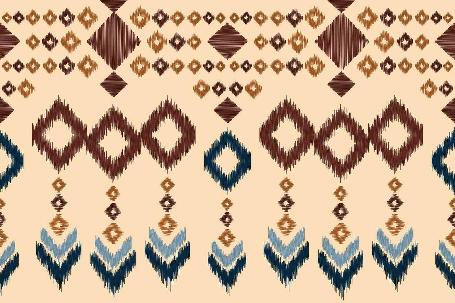 Ethnic Ikat fabric pattern geometric style.African Ikat embroidery Ethnic oriental pattern brown cream background. Abstract,vector,illustration.Texture,clothing,frame,decoration,carpet,motif. vector