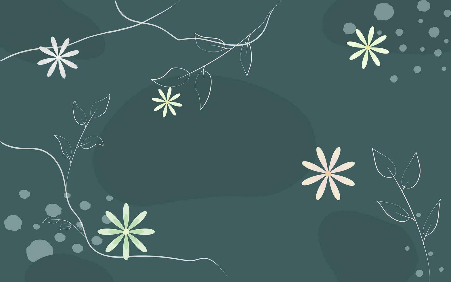 a floral green background with leaves and flowers vector