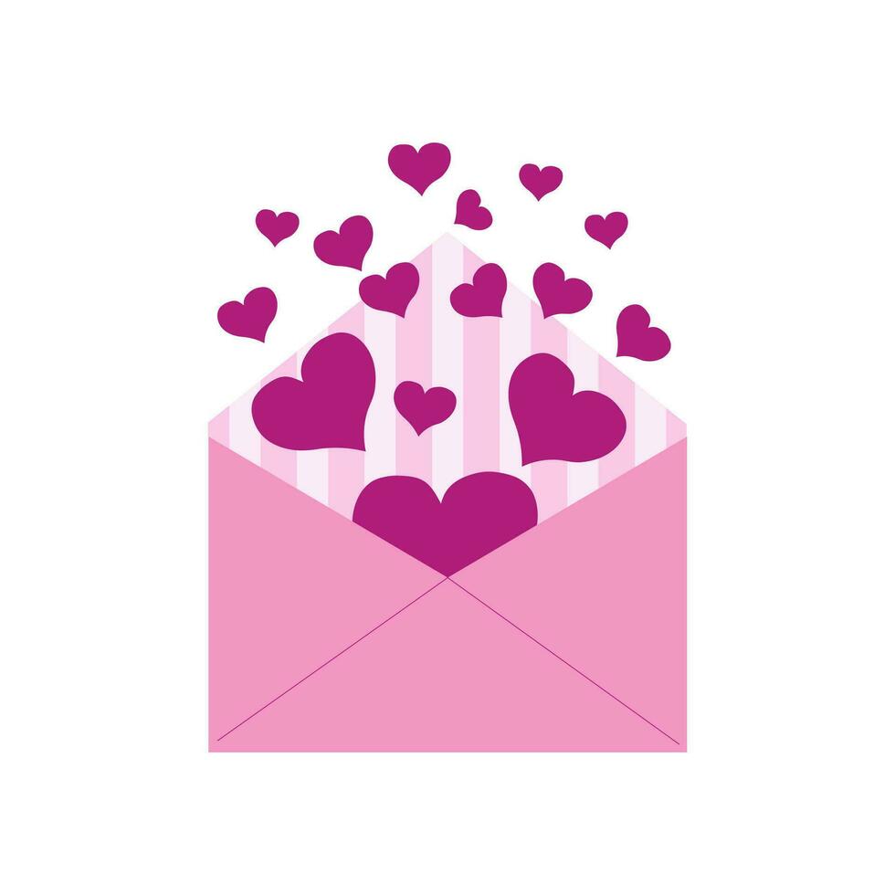 an open pink envelope with hearts flying out of it vector