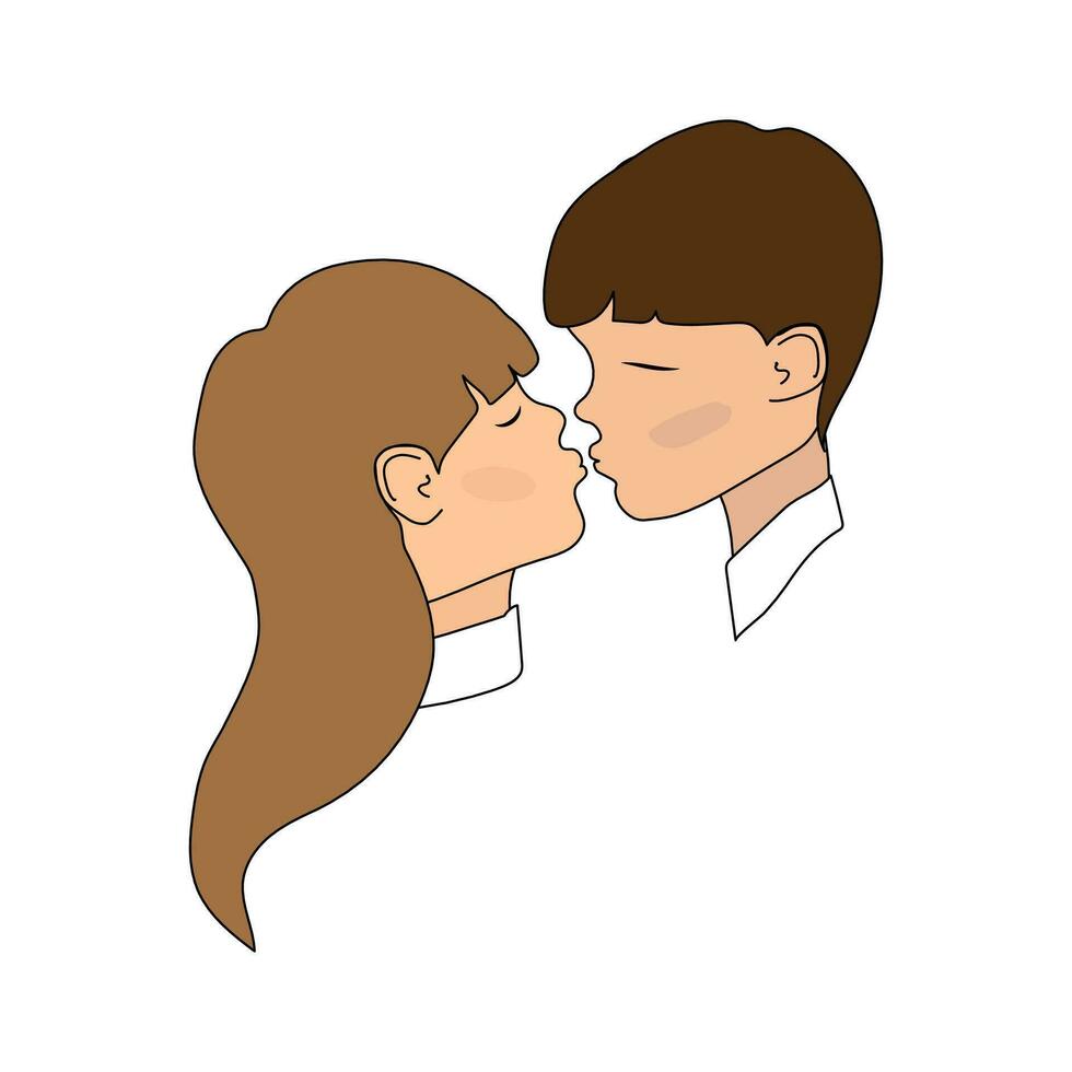 vector ilustración, Pareja en amar, beso, labios, amar, plano