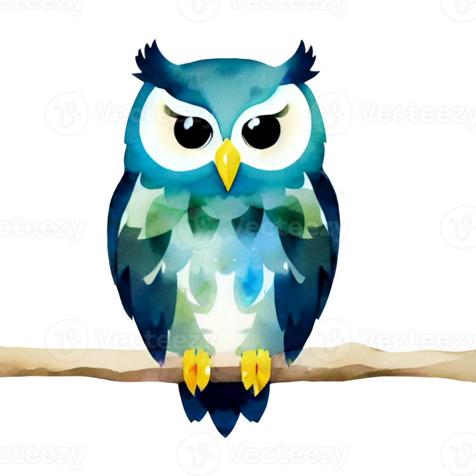 Watercolor Blue Owl png