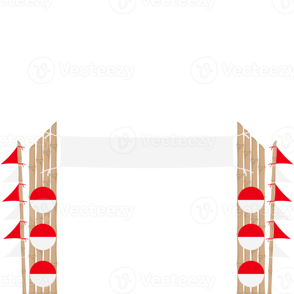 the bamboo gate is decorated with fluttering red and white flag ornaments png