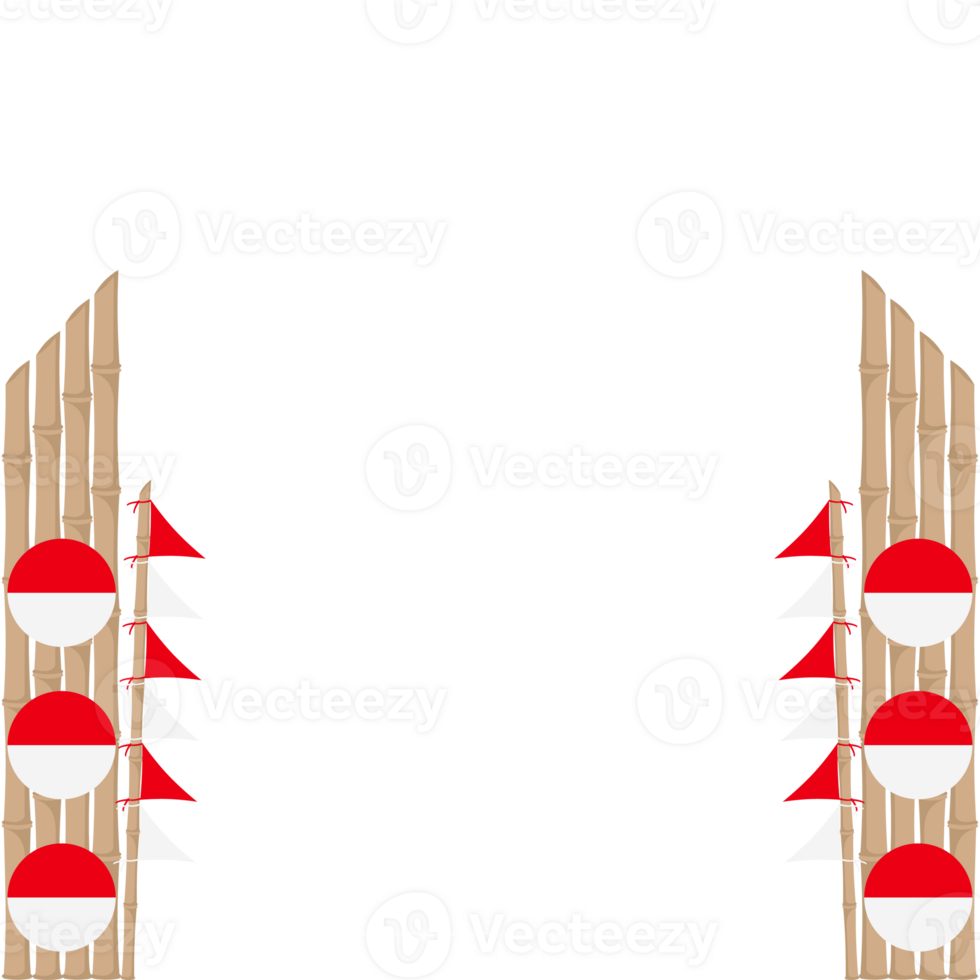 the bamboo gate is decorated with fluttering red and white flag ornaments png