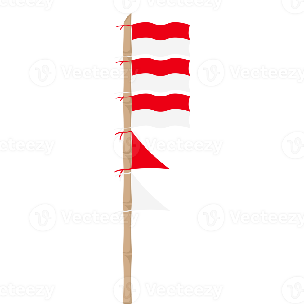 the red and white flag flutters on a bamboo pole png