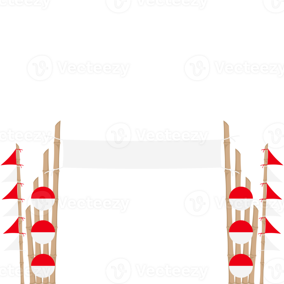 the bamboo gate is decorated with fluttering red and white flag ornaments png