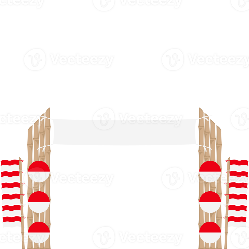 the bamboo gate is decorated with fluttering red and white flag ornaments png