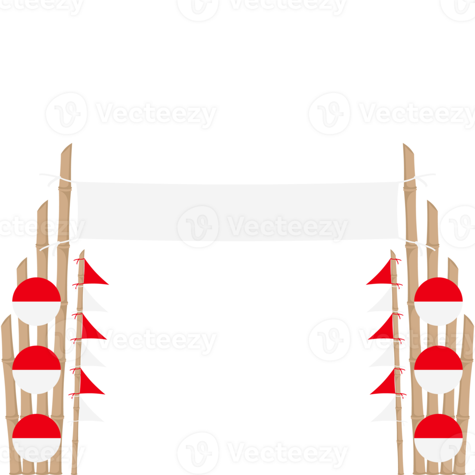 the bamboo gate is decorated with fluttering red and white flag ornaments png