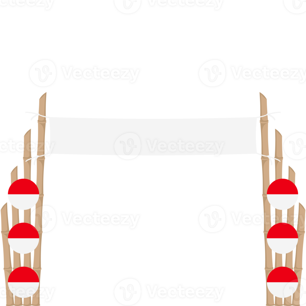 the bamboo gate is decorated with fluttering red and white flag ornaments png