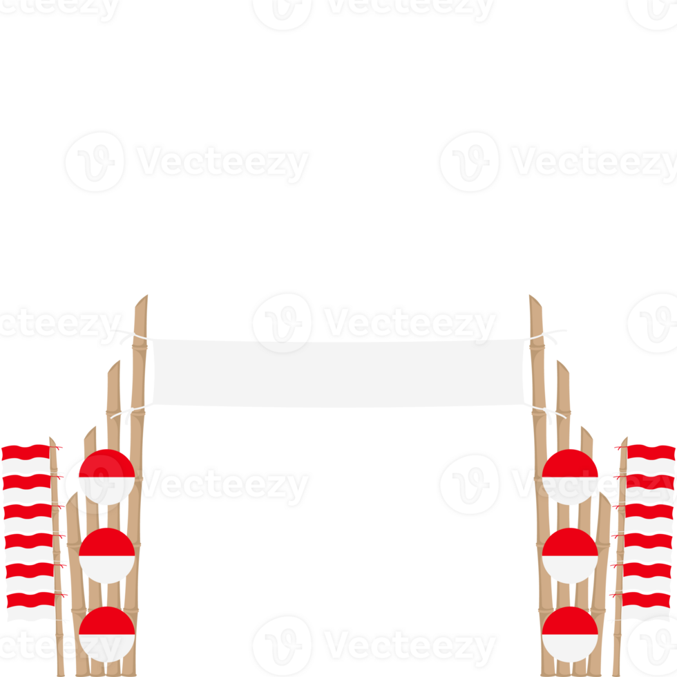 the bamboo gate is decorated with fluttering red and white flag ornaments png