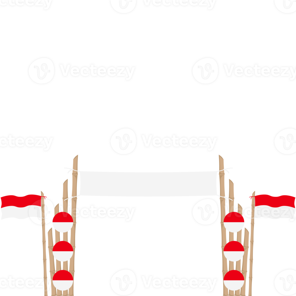the bamboo gate is decorated with fluttering red and white flag ornaments png