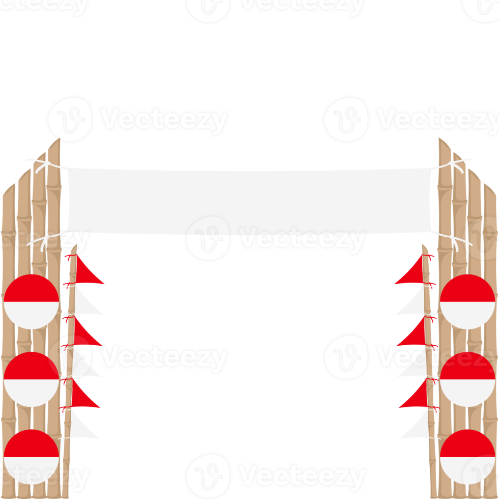 the bamboo gate is decorated with fluttering red and white flag ornaments png