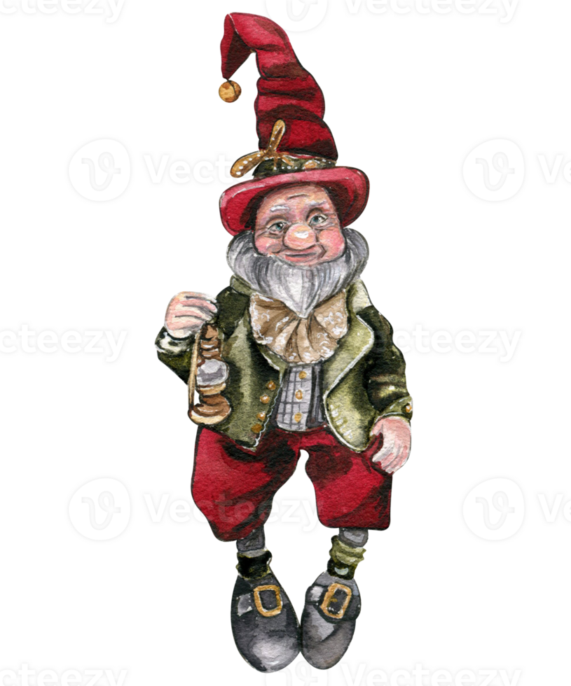 Natale gnomo nel rosso cappello. mano disegnato acquerello illustrazione per inverno vacanza. png