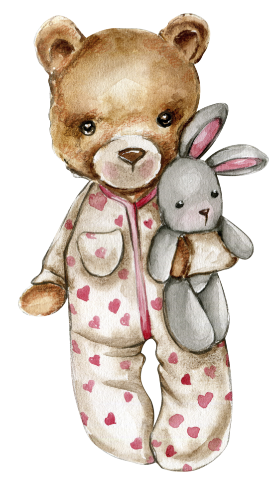 Teddy bear and in pijama with toy. png