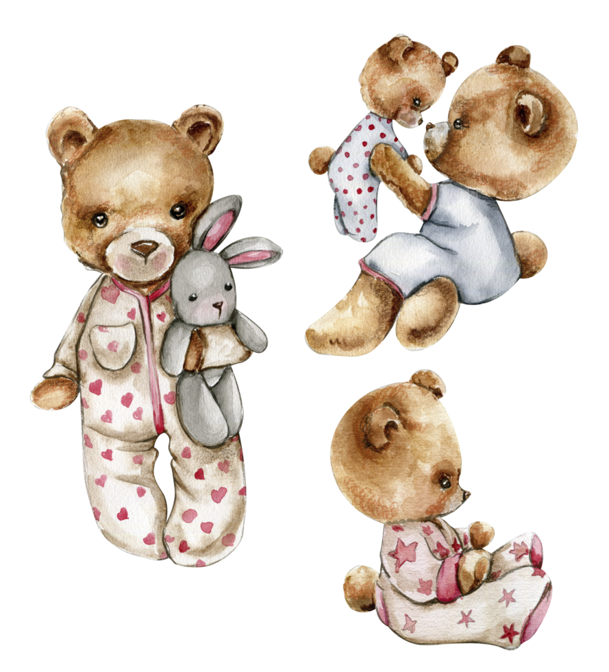 Teddy bear baby and in pijama with mother. png