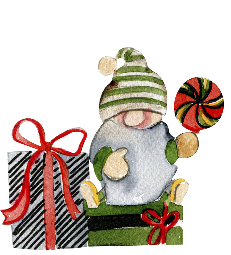 Watercolor scandinavian Christmas gnome. Christmas decoration and characters. png