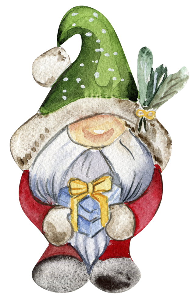 Watercolor scandinavian Christmas gnome. Christmas decoration and characters. png
