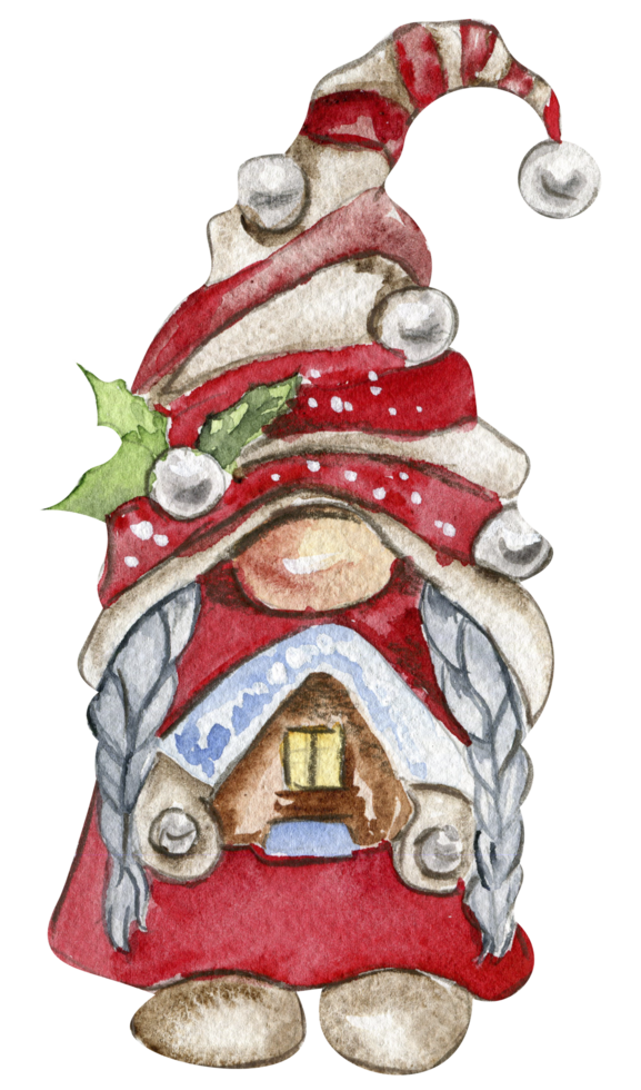 Watercolor scandinavian Christmas gnome. Christmas decoration and characters. png