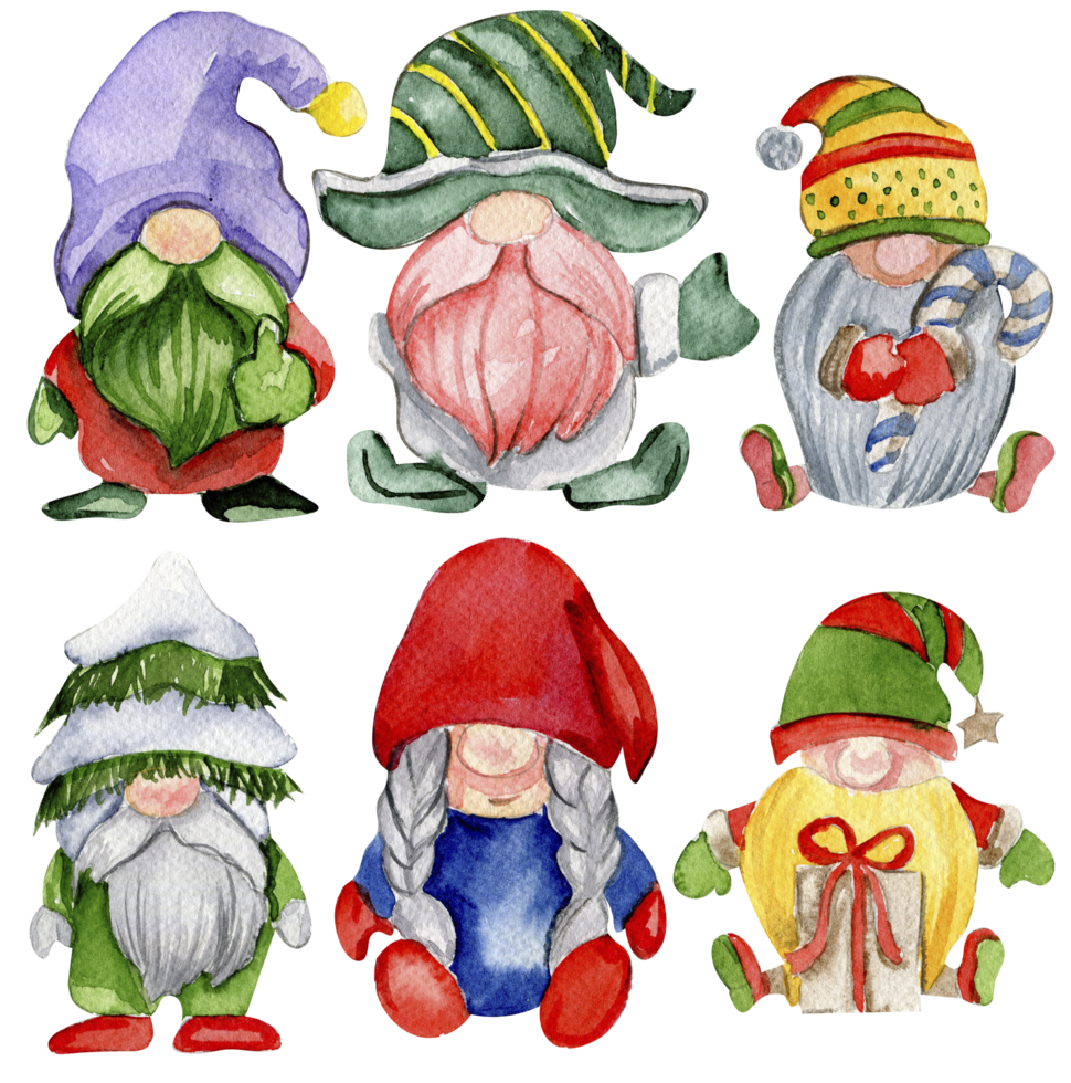 Watercolor Scandinavian Christmas Gnomes Christmas Decoration And