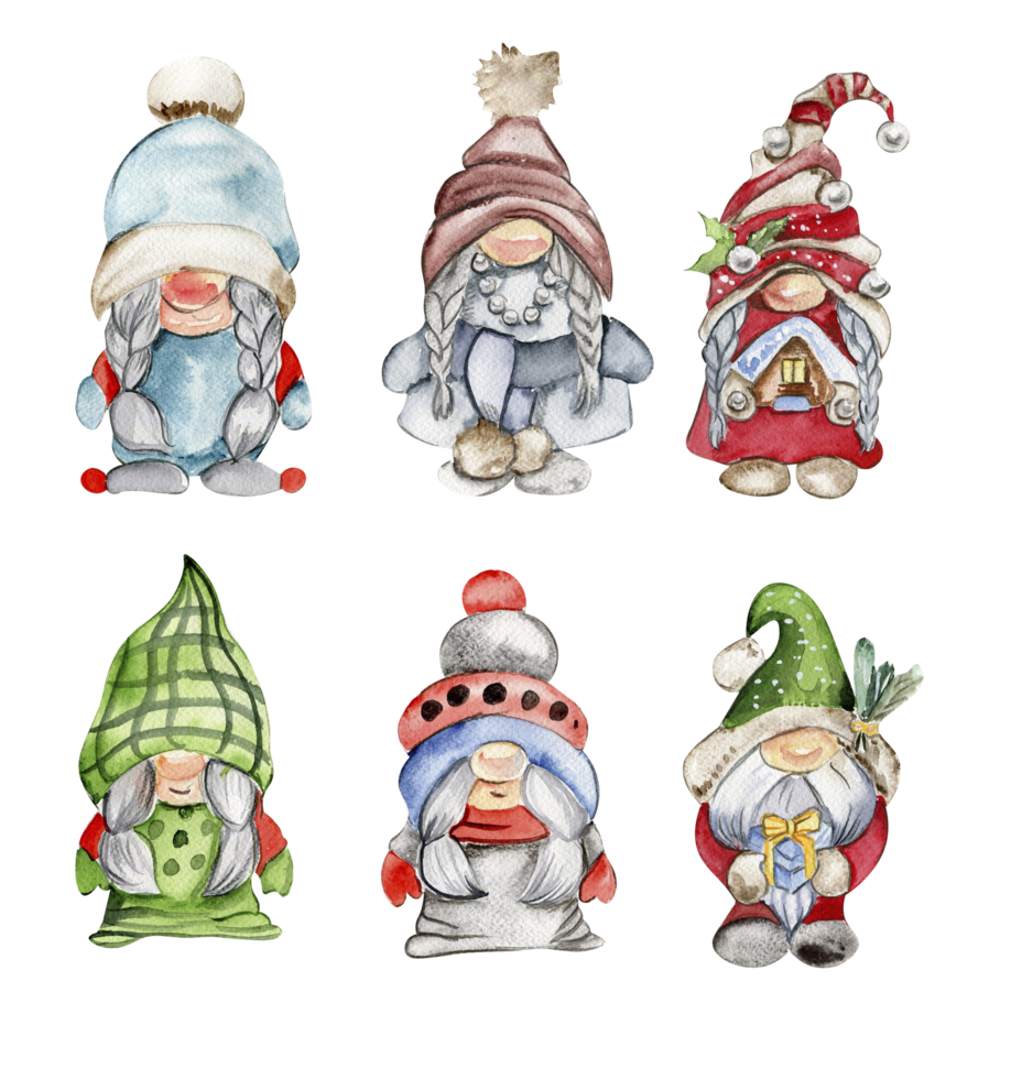 acuarela escandinavo Navidad gnomos Navidad decoración y caracteres. acuarela elementos. png