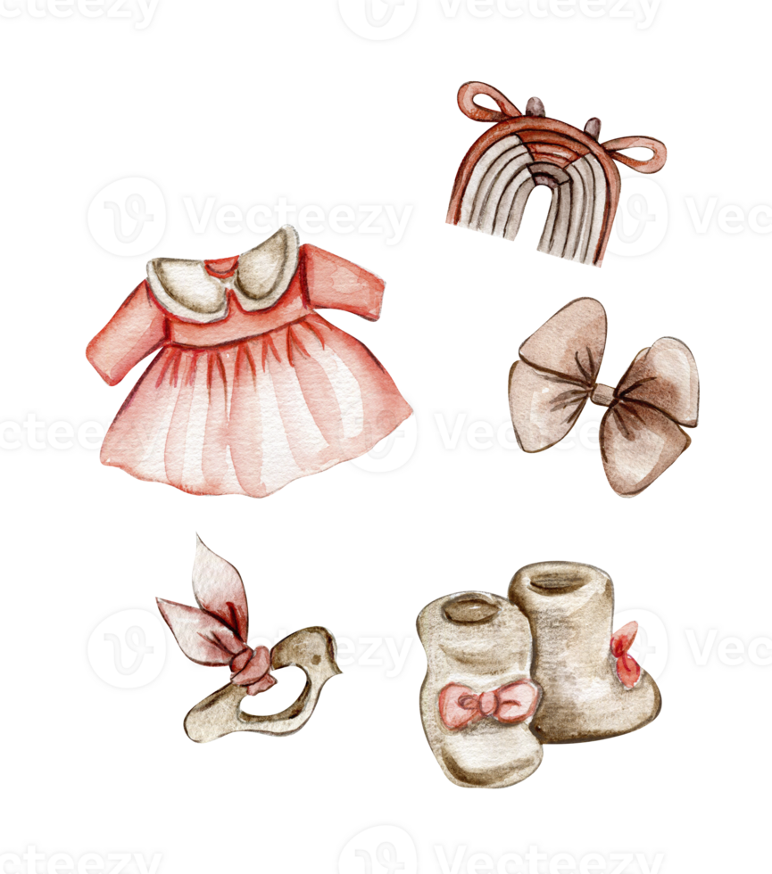 Composition of watercolor baby toys and teddy bear. png