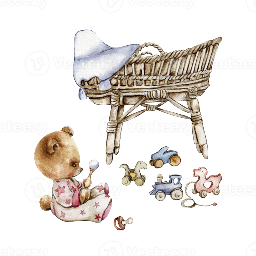 samenstelling van waterverf baby speelgoed en teddy beer. png