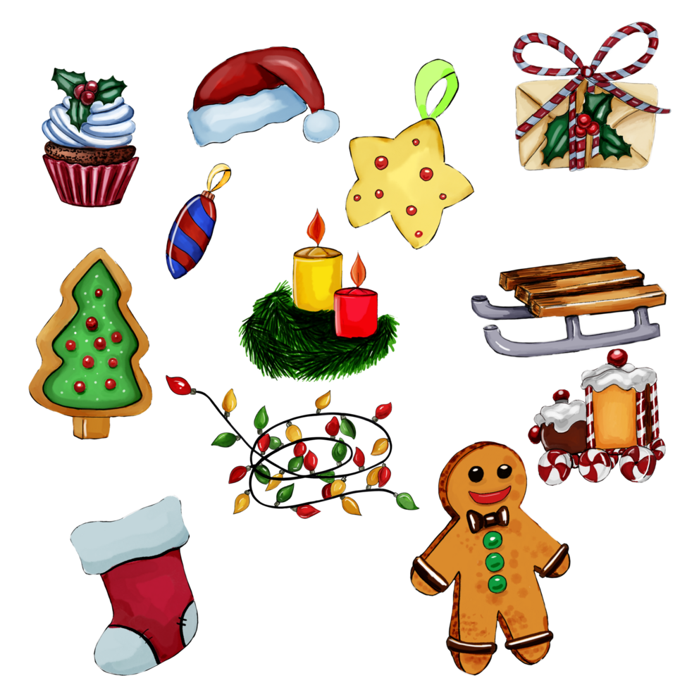 Winter Christmas elements ,candle, Gingerbread man,cake . png