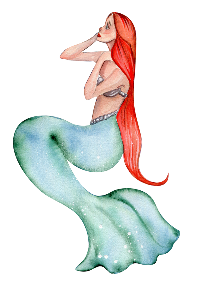 Watercolor mermaid girl with long hair. png