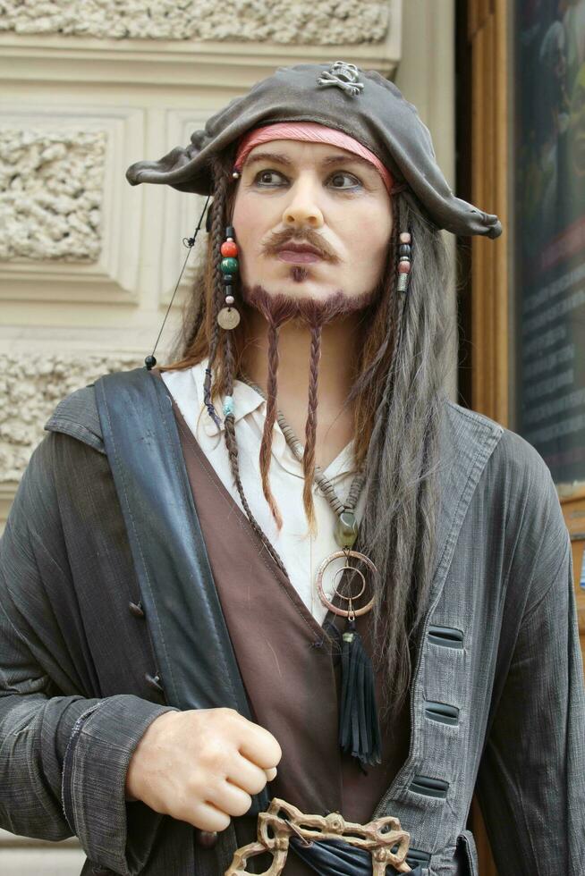 Sankt Petersburg Russia - 08 13 2023 the wax figure of Johnny Depp as Jack Sparrow at the wax museum Babu Yti. photo