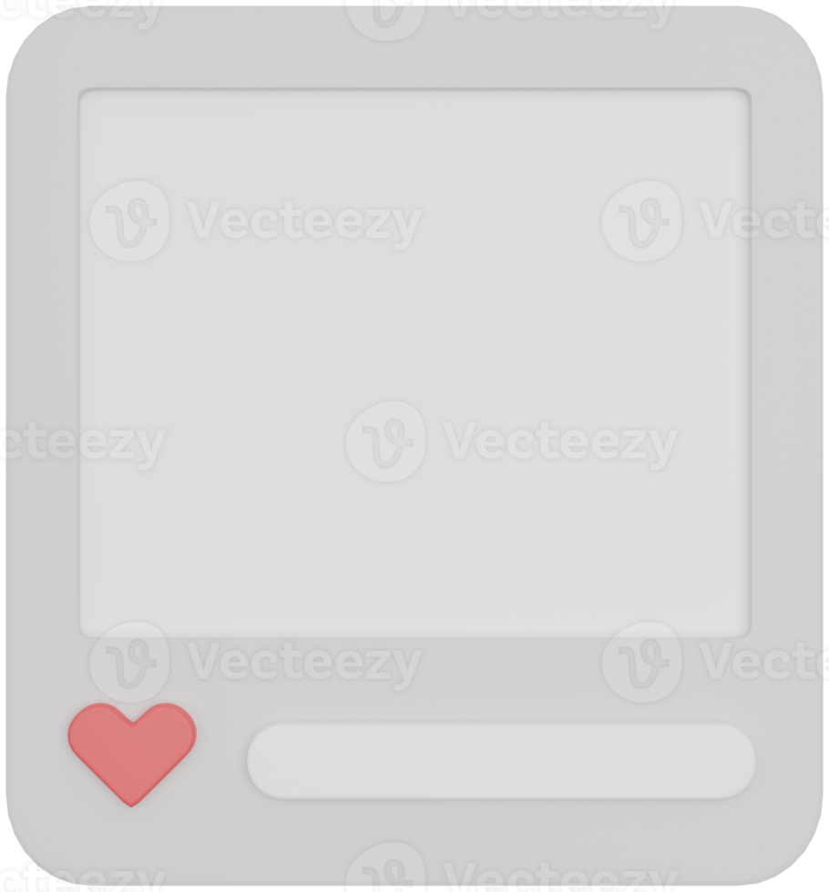 3d square grey blank photo frame with heart illustration png