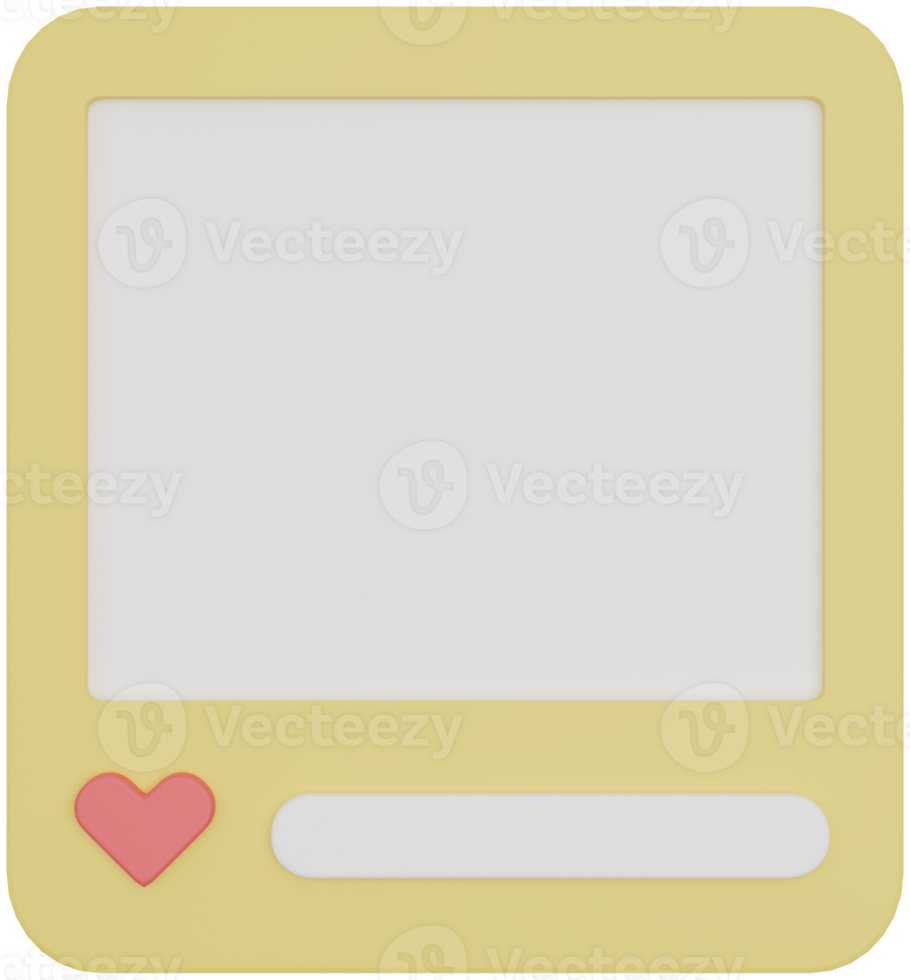 3d square yellow blank photo frame with heart illustration png