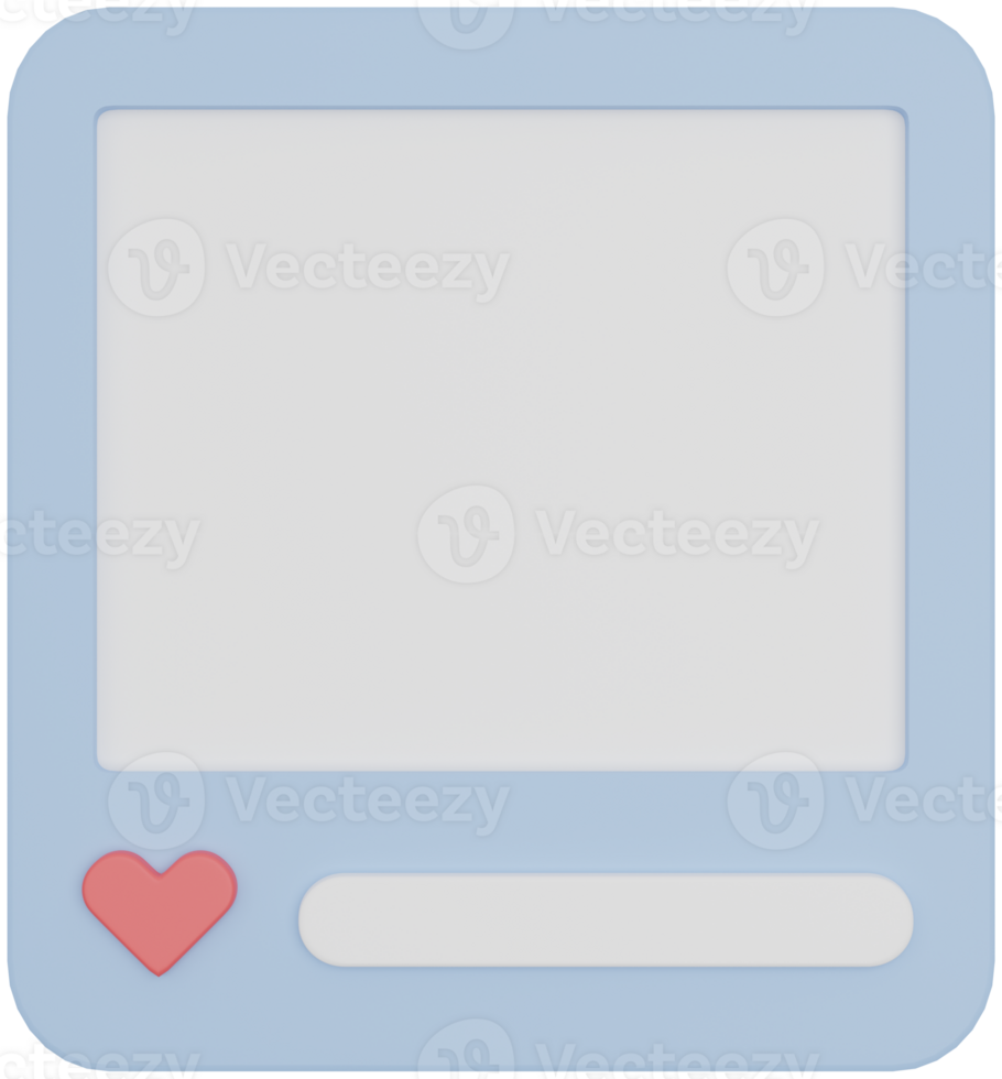 3d square light blue blank photo frame with heart illustration png