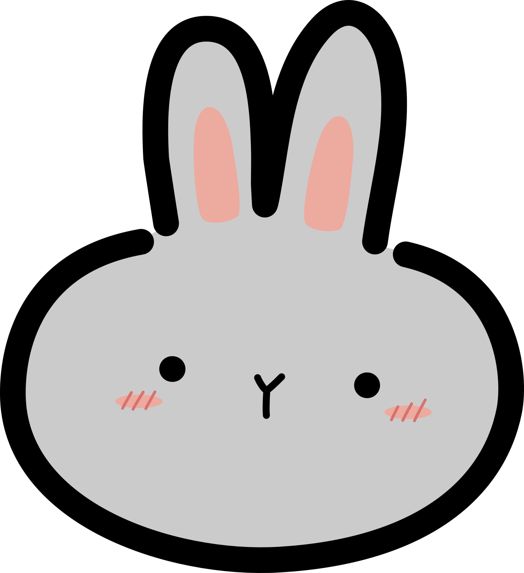 grey rabbit face doodle cartoon element 27181816 PNG