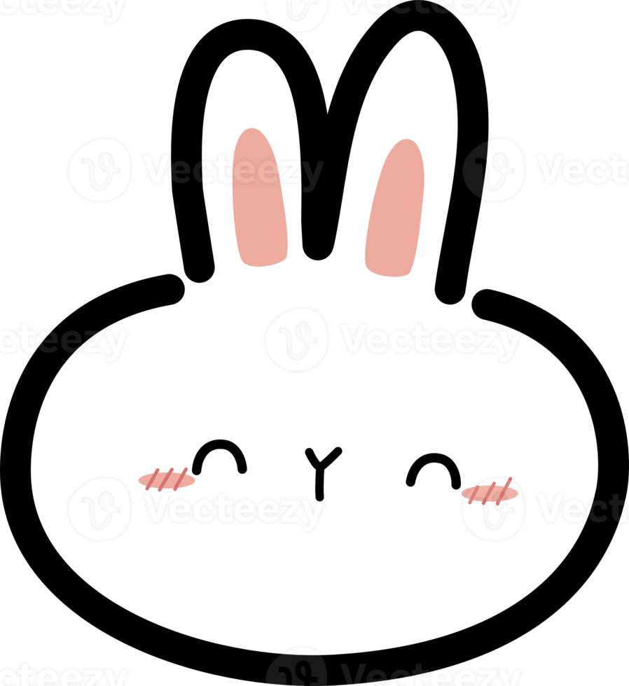 white rabbit smile face doodle cartoon element png