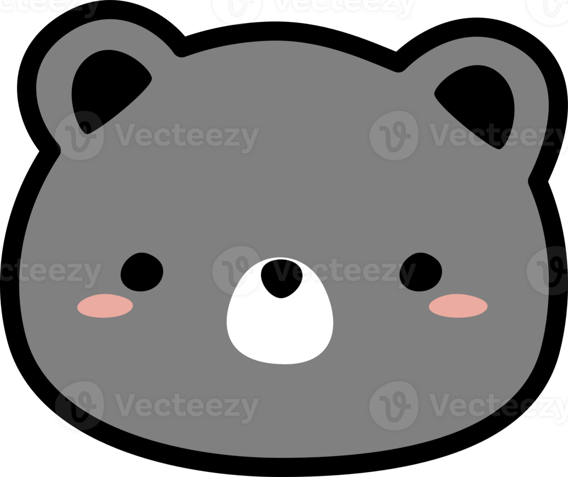 grey teddy bear face cartoon flat element png