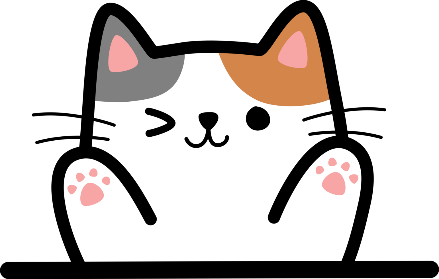 fofa feliz gato cumprimento plano desenho animado rabisco elemento png