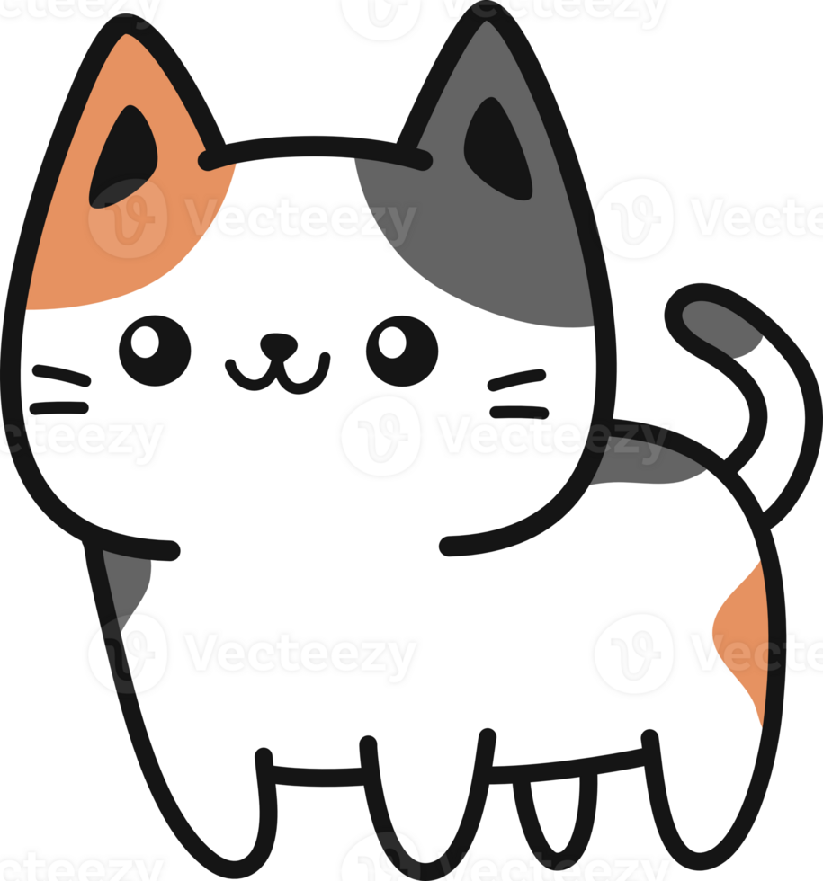 Cute smiling cat flat style doodle cartoon png