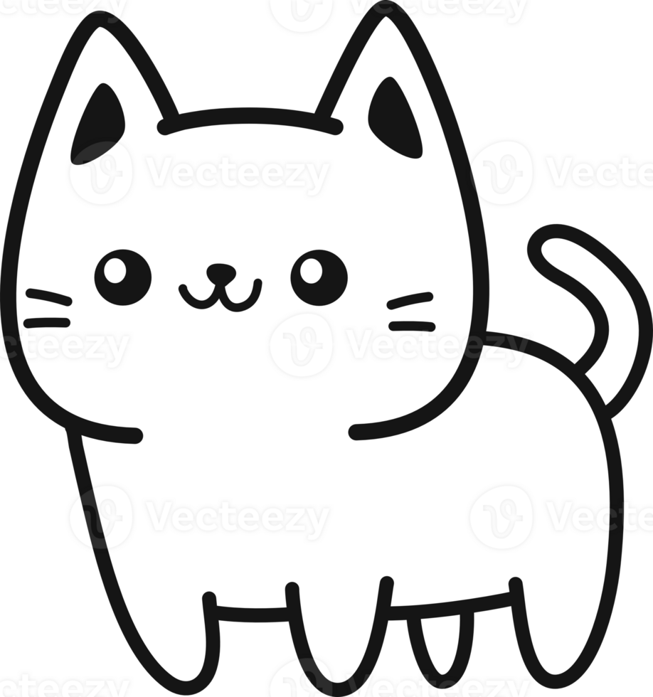 Cute smiling white cat flat style doodle cartoon png
