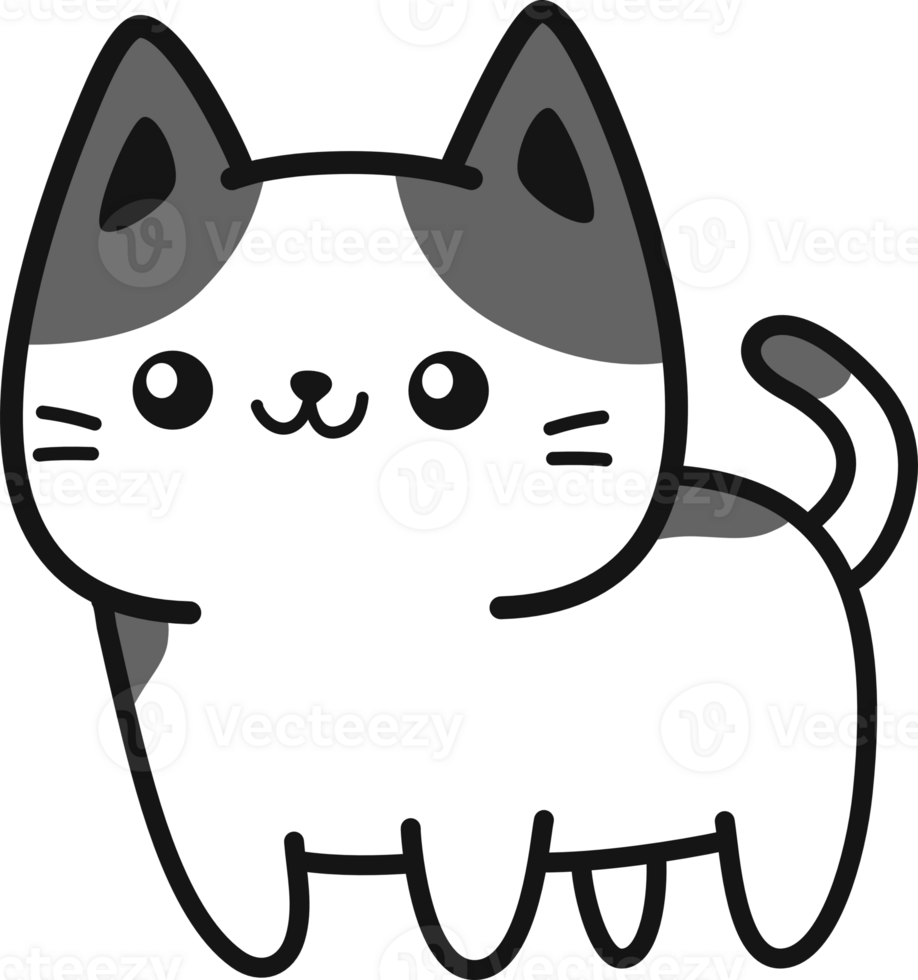 fofa sorridente gato plano estilo rabisco desenho animado png